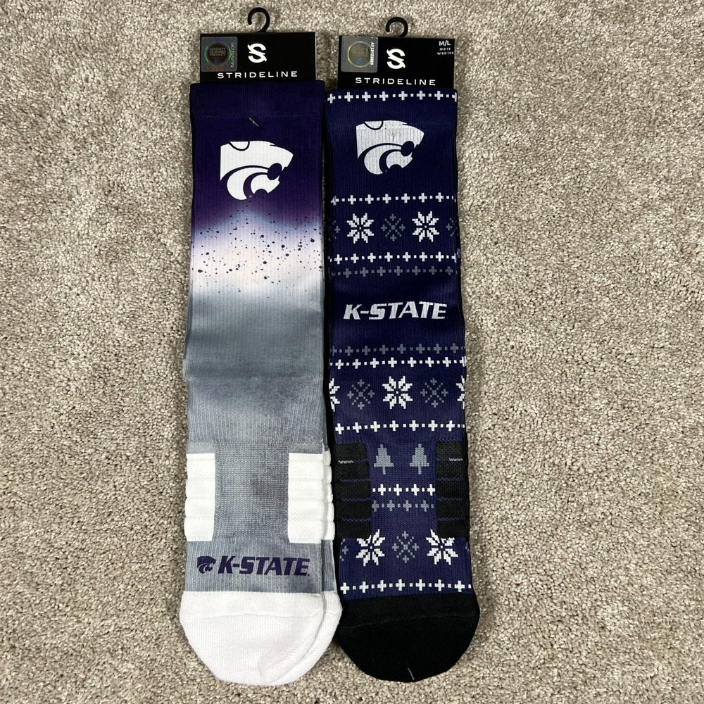 Lot Of 2 Strideline Men's Sz M/L Socks Kansas K‎ State Wildcats Holiday NWT